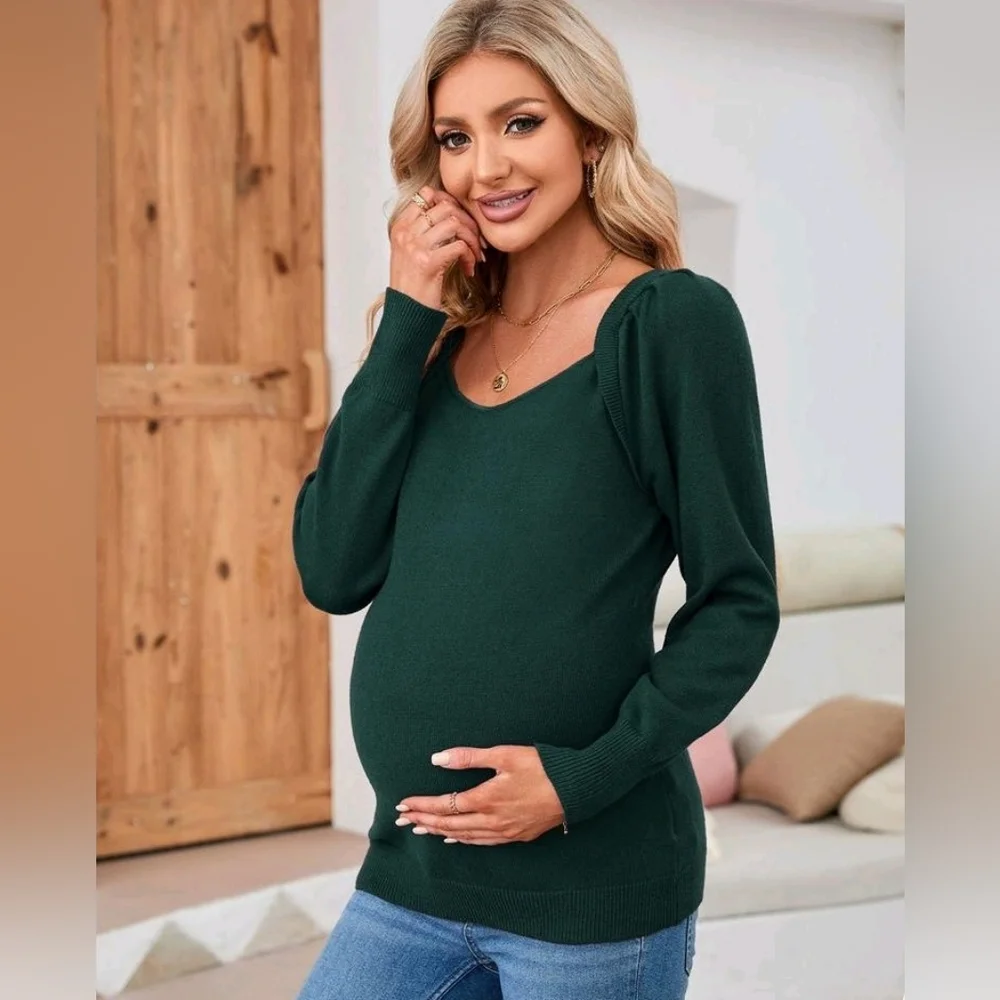 NWT! Womens Medium Dark Green Maternity Long Sleeve Sweater